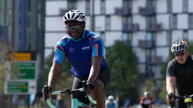 Man cycling in a Diabetes UK cycle jersey