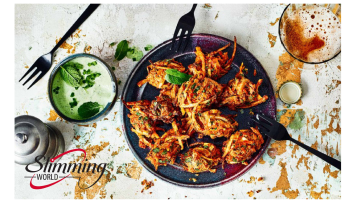 Plate of air fryer onion bhajis