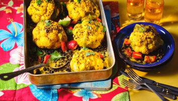 Roasted cauliflower with black beans and coconut